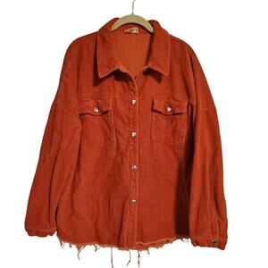 1.4.3. Story by Line Up Orange Corduroy Button Front Fringe Jacket Raw Hem